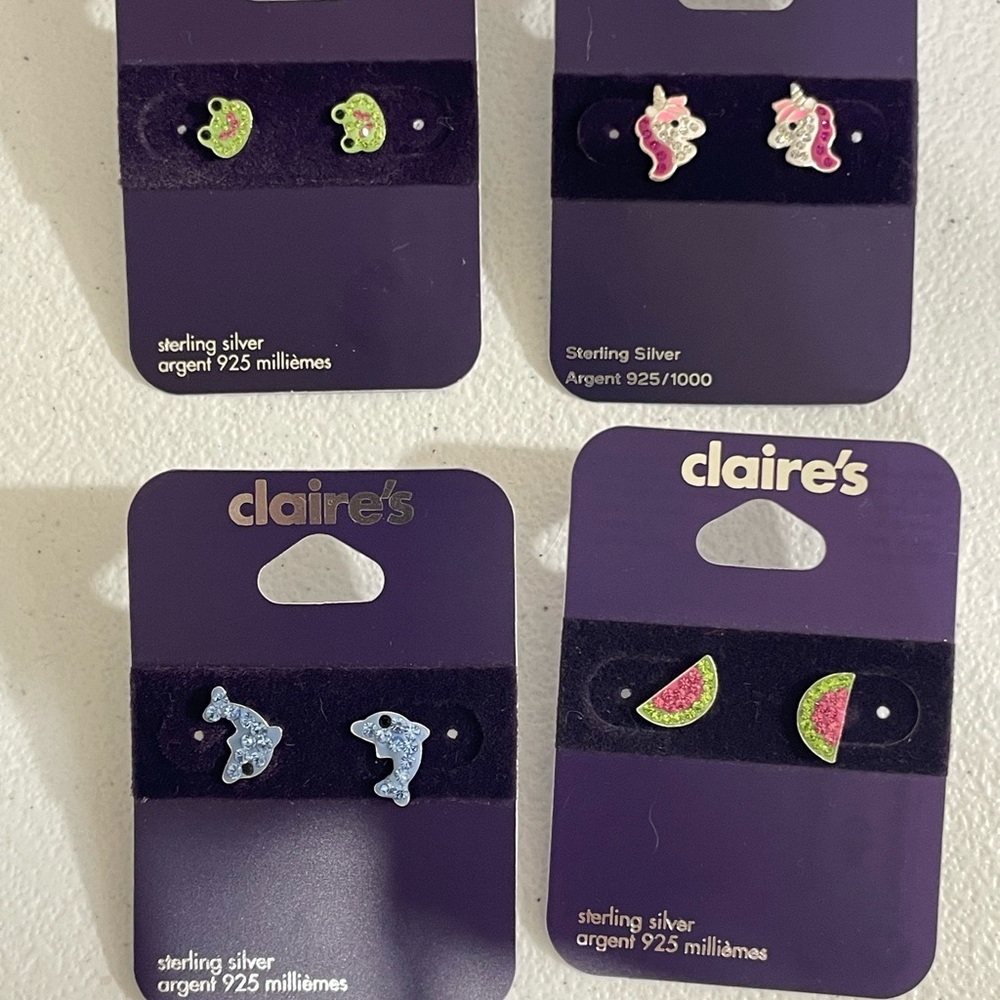 NWT‎ Claire's Sterling Silver Kids Earrings bundle